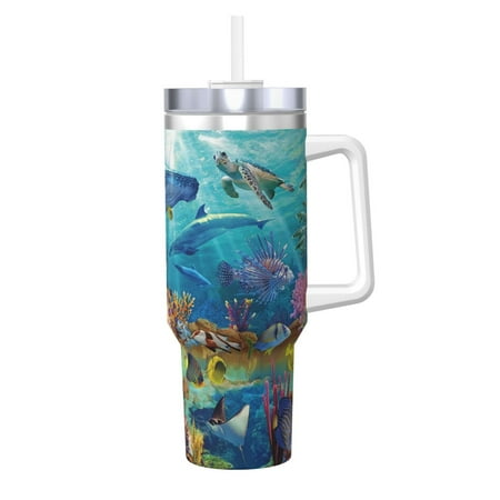 

Salouo Sea World for 40oz Water Bottle with Handle & Flip Straw - Stainless Steel Vacuum Insulated Tumbler-Reusable Travel Coffee Mug- Gifts for Women & Men