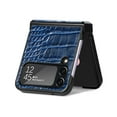 thumbnail image 2 of SaniMore for Samsung Galaxy Z Flip 4 6.7" 2022 Case, Crocodile Texture PU Leather Hinge Protection Wear-resistant Vintage Folding Shell Shockproof Drop-resistant, Blue, 2 of 11