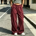 thumbnail image 2 of LEAVINGSUO Wide Leg Cargo Pants for Women Plus Size Elastic Waist Cargo Pants Casual Loose Wide Leg Trousers With Side Pockets Wine XXXL, 2 of 8