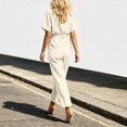 thumbnail image 4 of Women's Short Sleeve Casual Jumpsuit with Elastic Waist Pockets Summer Lightweight Solid Color Crew Neck Straight Leg One Piece Romper, 4 of 7