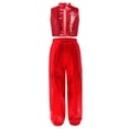 thumbnail image 4 of Aislor Girls Jazz Hip Hop Dance Outfit Sleeveless Sequin Ruffles Crop Top with Pants Streetwear Red 12, 4 of 7