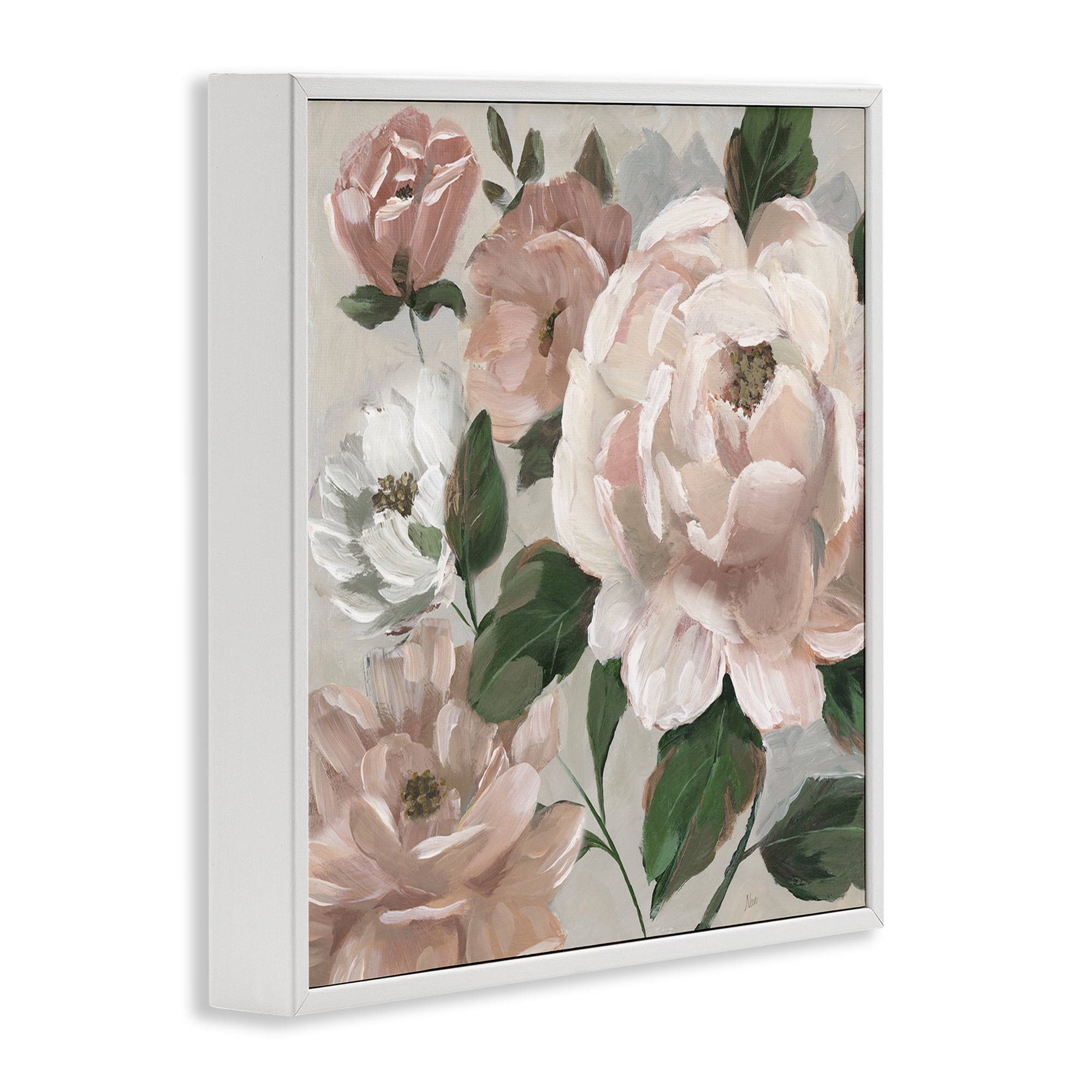 Stupell Industries Delicate Blush Peonies with Leaves White Framed Giclee Art, design by Nan
