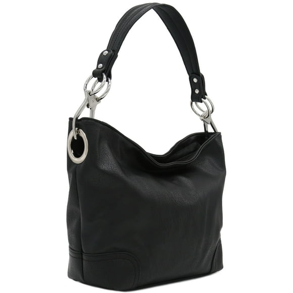 Bandolera Hobo ALYSSA con herrajes grandes con cierre a presión, color negro