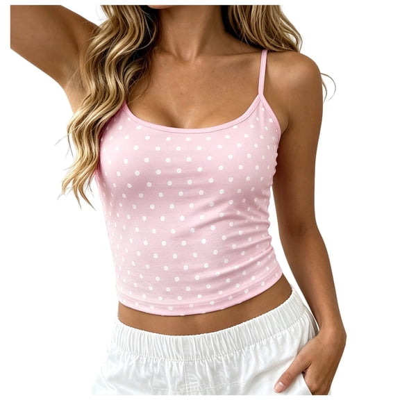 idosla Polka Dots Tank Top for Women Teens Girls Cute Summer Tops Y2K Square Neck Camisole Slim Fit Going Out Tops (Light Pink, S)