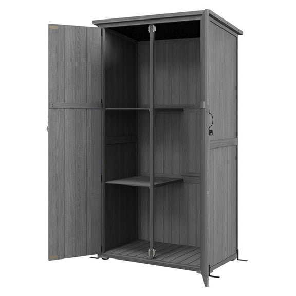 Outdoor Storage Cabinet Garden Shed - Waterproof Wood Shed with Lockable Doors, 35.5" W x 21.5" D x 63.5" H, Gray