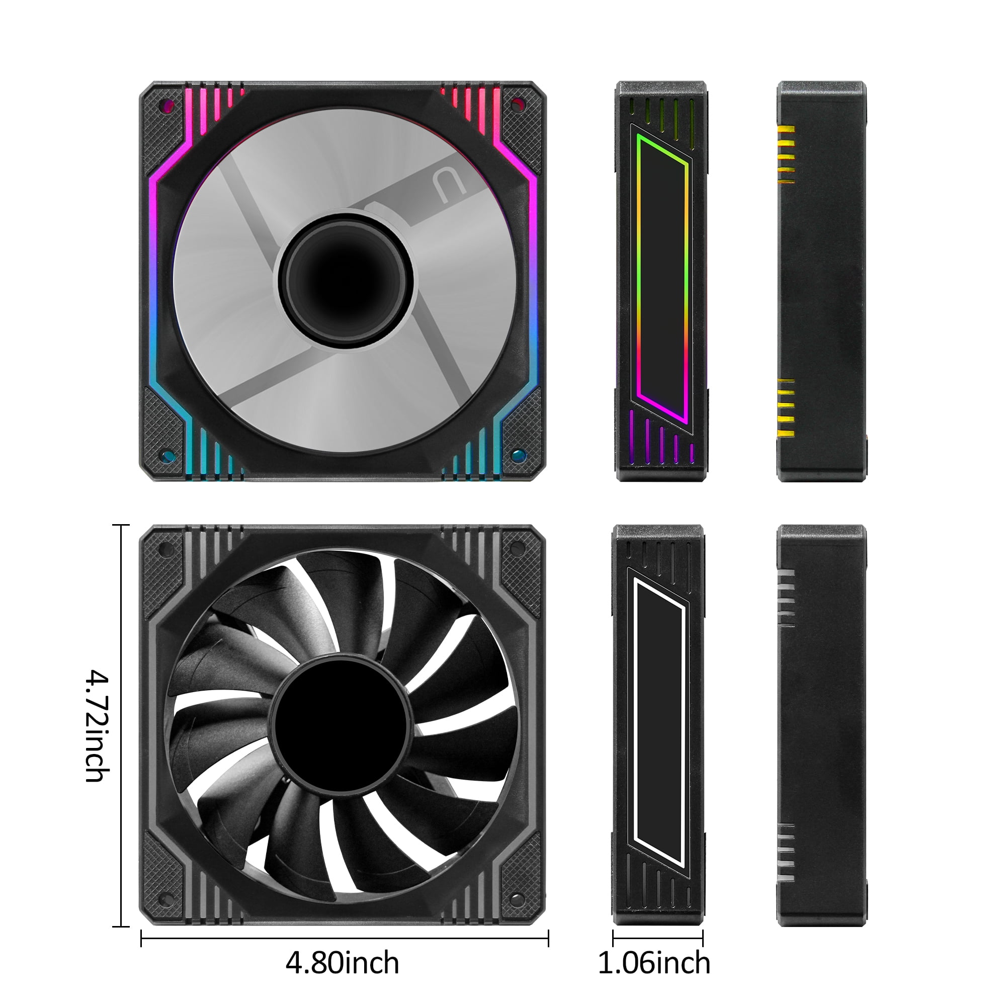 PANO-MOUNTS 120mm Black Infinity Mirror RGB Fans 12V 6Pin Quiet Gaming PC Computer LED CPU Cooler Chassis Case Fans With Adjustable Color Controlled By Remote 3-Pack