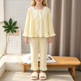 thumbnail image 6 of YunPes Girls Cute Loungewear Set Lace Trim Square-Neck Bubble Crinkle Blouse and Ruffle Pants Kids Soft Lightweight Spring Fall Outfits, 6 of 6