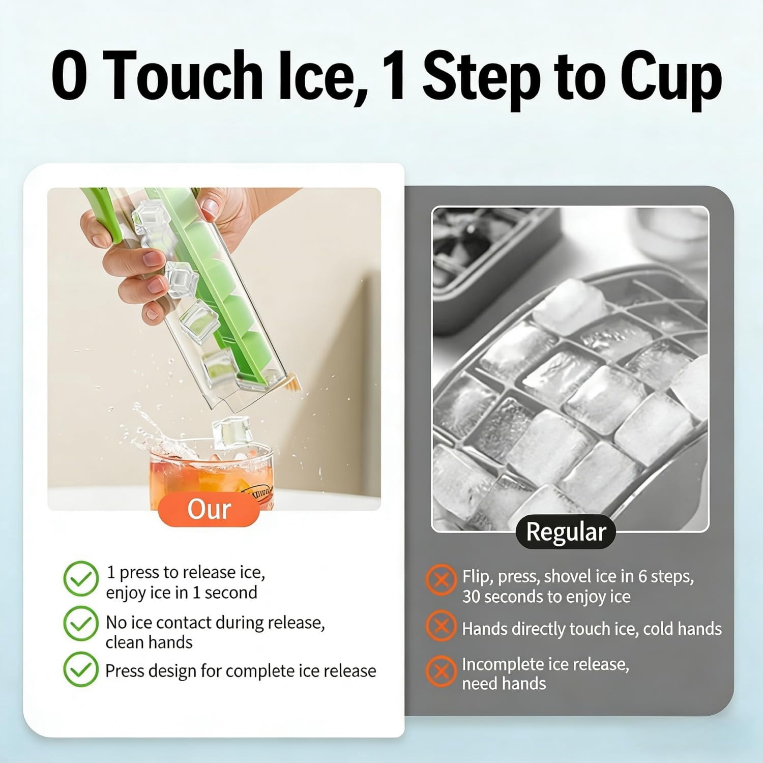 Press Ice Tray Mold，One Glass Ice Cube Maker，Portable Glass Ice Maker With Storage Container， Pop Out Cubes Without，6 Grid Square Ices Tray For Home Kitchen Office Use(Green)