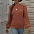 thumbnail image 6 of Pullover Sweaters for Women Puff Sleeve Pullover Sweater Round Neck Soft Sweater Slim Fit Solid Color Knitted Jumper sweaters women, 6 of 7