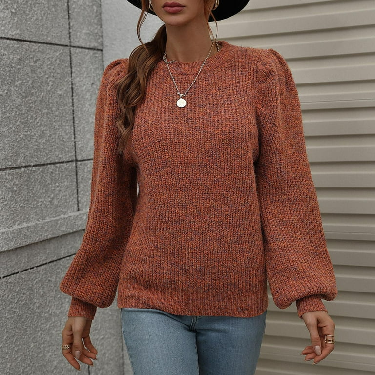 Fall Sweaters for Women 2022 Vintage Sweater Solid Color Puff Long