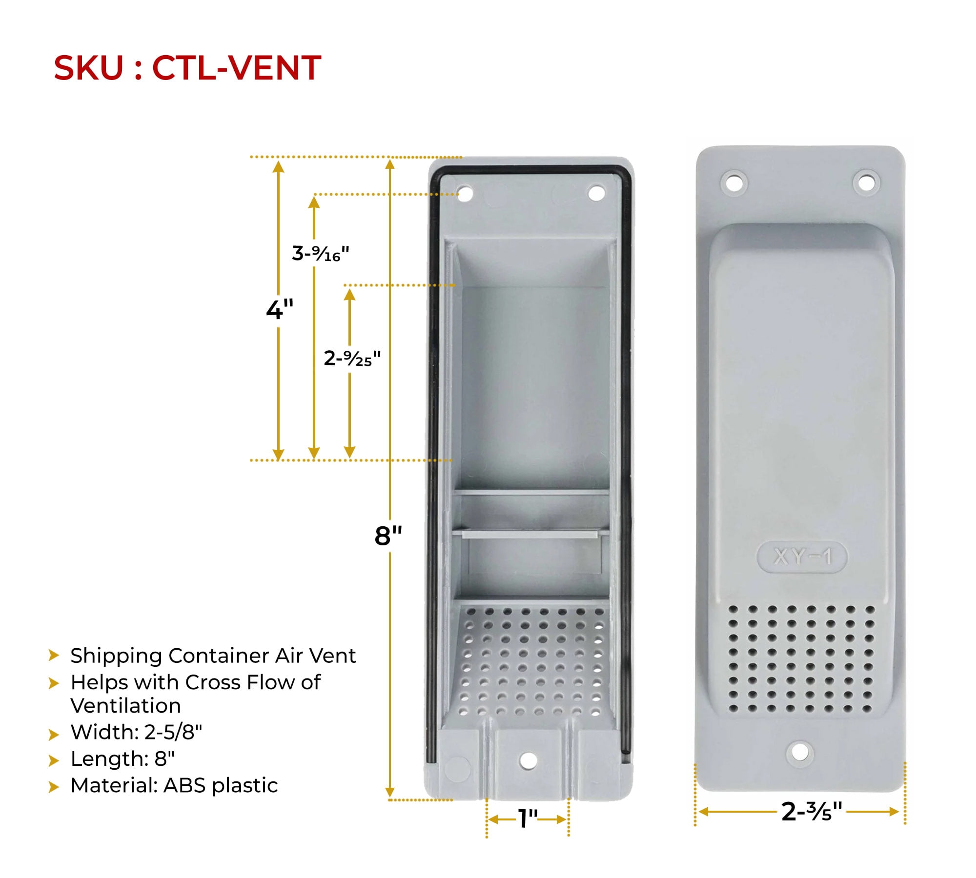 (2 Pack) Shipping Container Air Vent, Cross Flow Ventilation - Light Grey