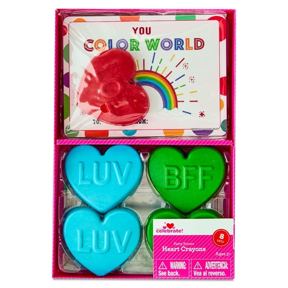 Classroom Exchange Cards with Heart Crayons Party Favors, Multicolor, 8 Count, Valentine's Day by Way To Celebrate