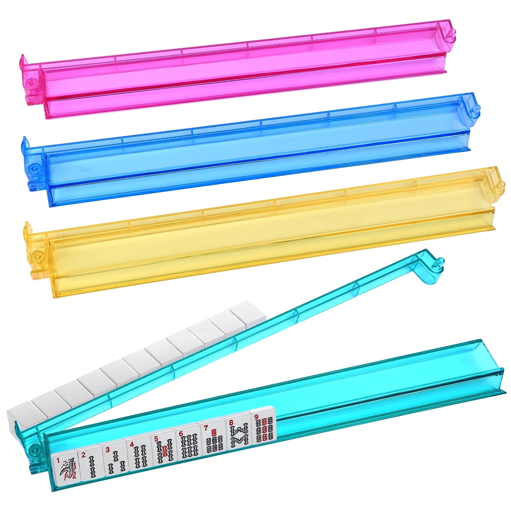 Mahjong Racks with Pushers, All-in-One Mahjong Tile Pushers and Racks 4-Piece Set American Mahjong Accessories, Multi Color