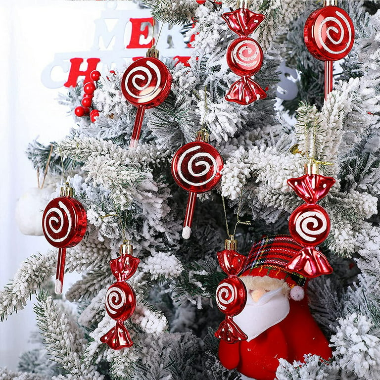 60 Pcs Christmas Decoration Christmas Tree Ornaments Candy Cane Peppermint Ornaments for Xmas Decor Indoor(Red White)