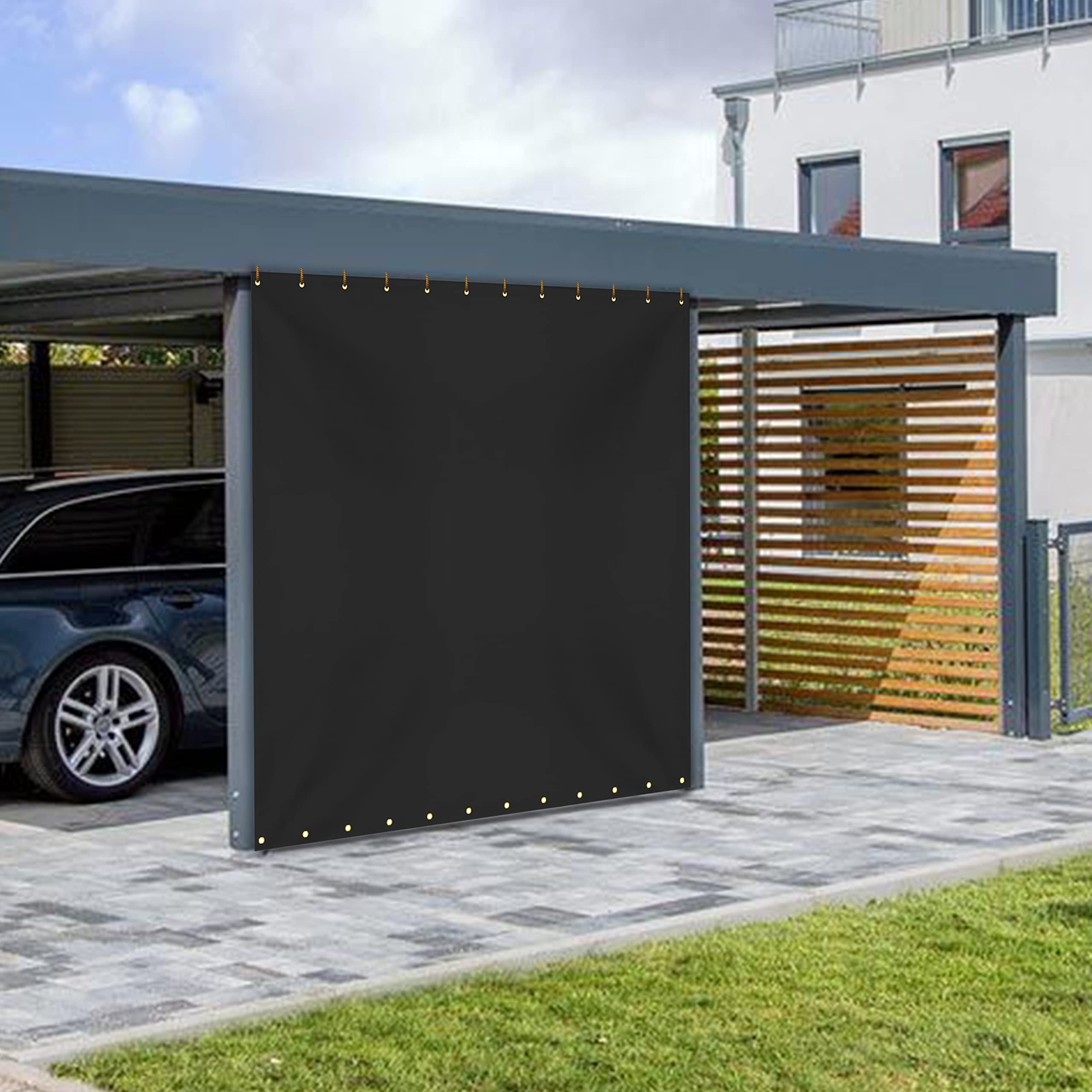 COVERS&ALL Outdoor Vinyl Curtain for Patio Furniture 18 Oz, Weather Resistant Patio Blackout Drapes for Dining Room Window with Rustproof Grommets for Pergola, Porch, Gazebos (8' H x 9' W, Black)