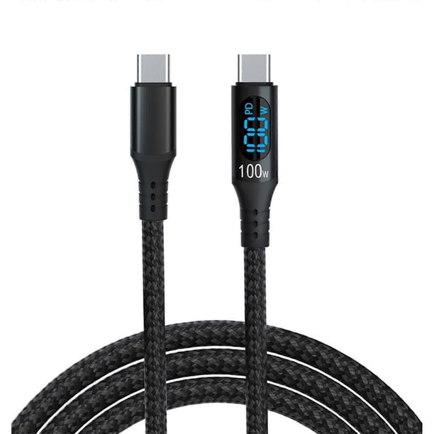 USB Type C Cable 100W Fast Charging 5A Real Time Power Monitor Braided Design for Multiple Devices