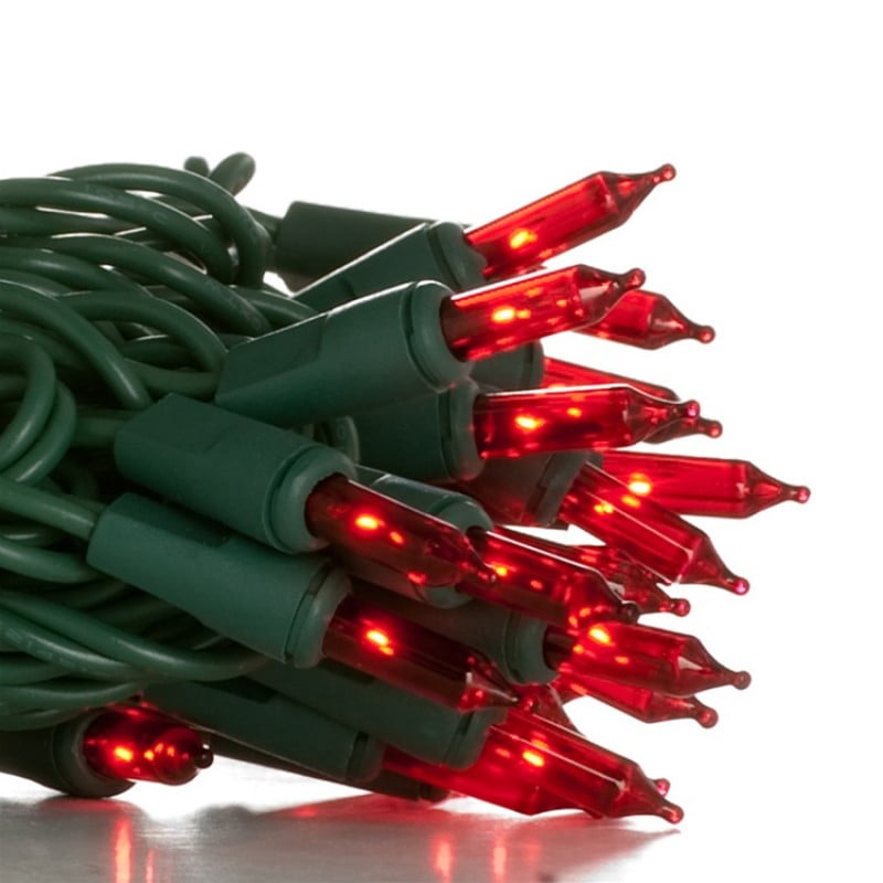 50 Red Mini Lights 4'' Spacing Green Wire