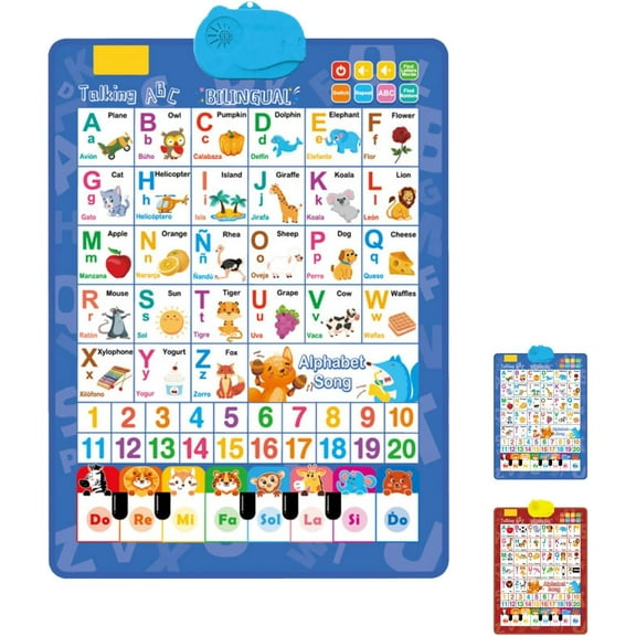 2026 New Bilingual Talking Wall Chart for Kids,English and Spanish Wall Chart for Kids,Toddler Learning Poster Ages 2-6