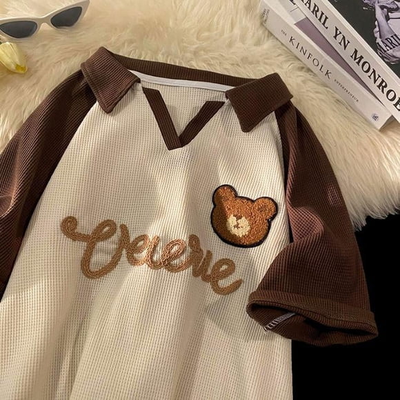 Large size 2-300 pounds bear raglan short-sleeved T-shirt women‘s summer waffle contrasting loose half sleeved Polo shirt top JIANGLANG
