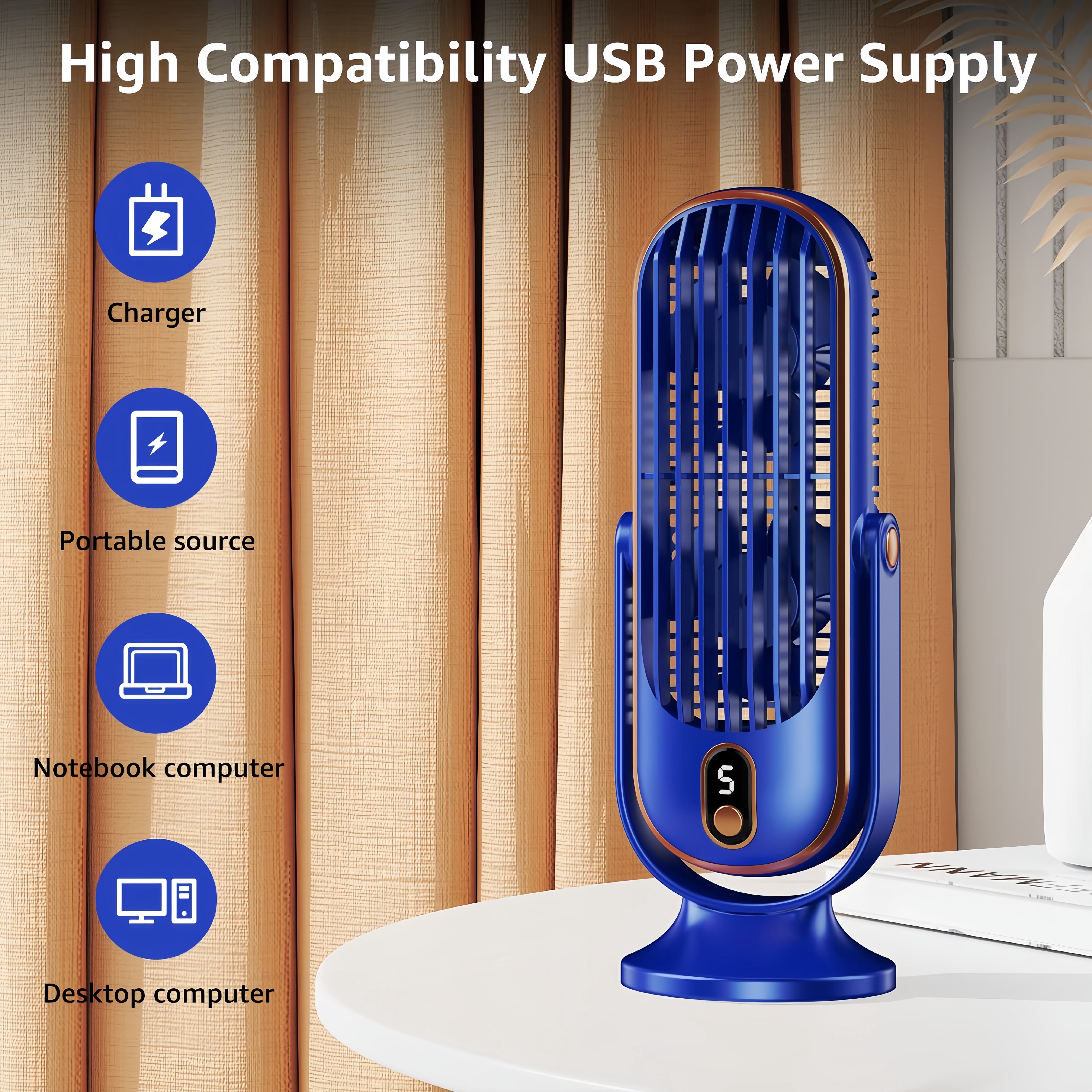 BAKIBO Portable Air Conditioner Fan, Tower Fan Portable Desk Fan with 4000m Dual Motor, 10" Air Cooler, 5-speed Air Cooling Fan 720 ° Surround Air Blower, Office, Tourism, Camping, Outdoor USB Fan