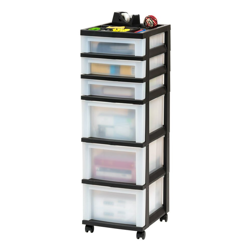 IRIS USA 6 Drawer Medium Storage Cart with Organizer Top & Wheels