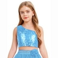 thumbnail image 3 of TiaoBug Kids Girls Glitter Crop Tops Sequin Sparkly Vest Figure Skating Evening Prom Cropped Tank Top Dancewear Blue 12, 3 of 5