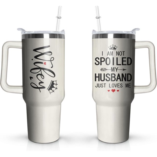 Wife Handle Tumbler with Handle Lid and Straw,40 Oz Inspirational Tumbler Water Bottle Travel Coffee Cup Mug