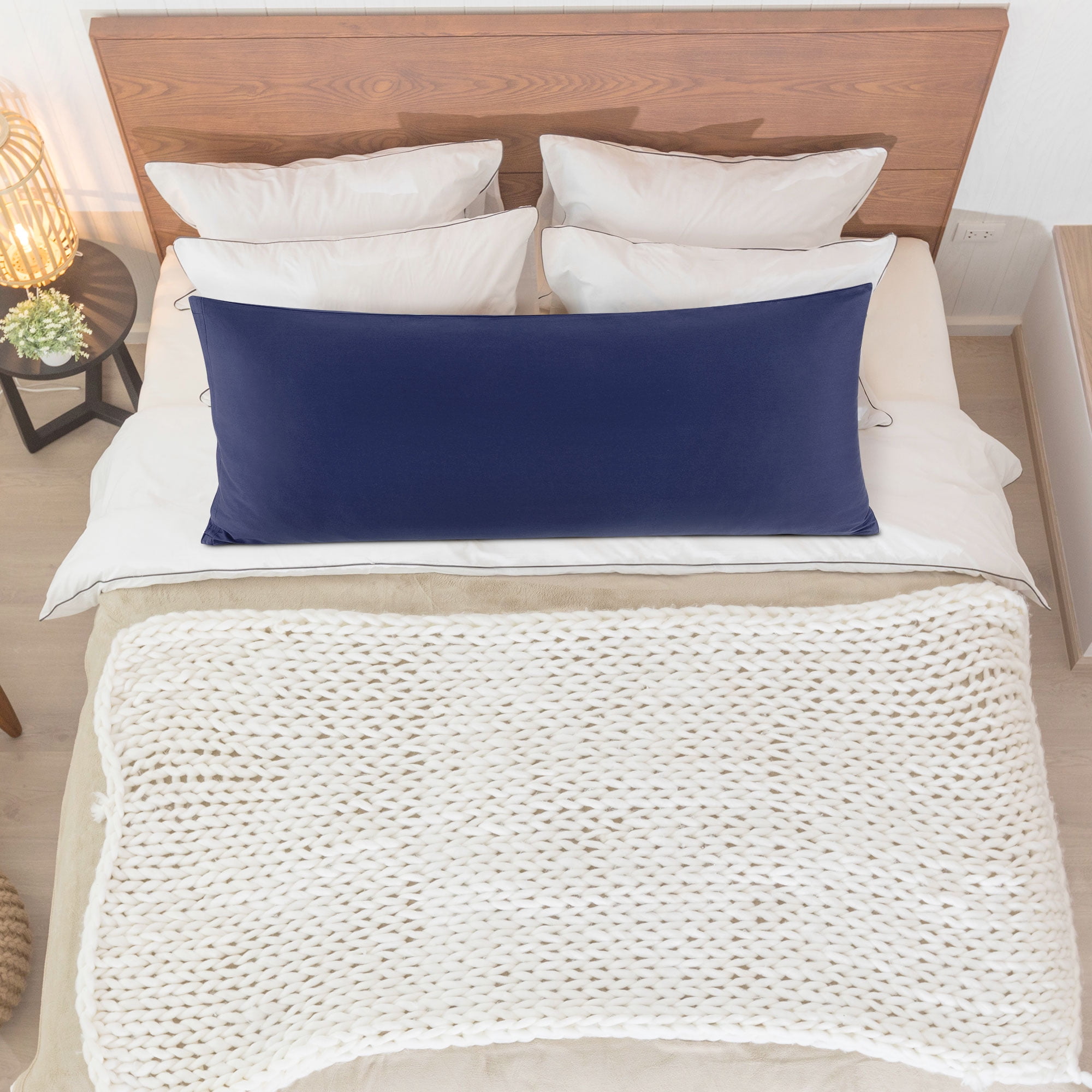 Unique Bargains Cotton Zipper Closure Breathable Body Pillowcase Navy Blue 20"x54"