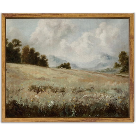 Vintage Grassland Landscape Framed Canvas Wall Art Classic Painting Farmhouse Kitchen Office Home Décor 8x10 Inches Ready to Hang Brown