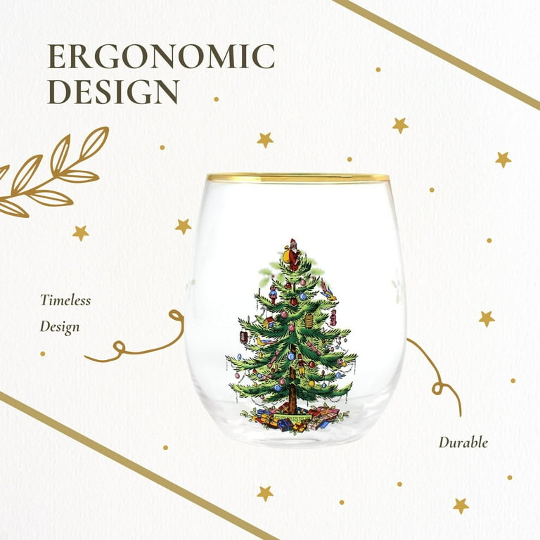 Spode Holiday Drinking Glassware - Christmas Tree Stemless Wine Glasses,  Set of 4, 19 Oz - Walmart.com