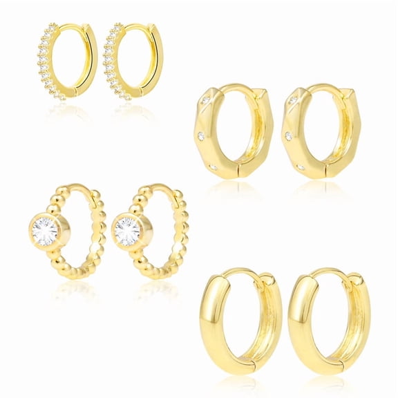 Alexcraft Hoop Earrings Set for Women Dainty - 14K Gold/Silver Plated CZ Cartilage Earring Small Hoop Earring Set - Multiple Piercing Lightweight Chunky Earrings Jewelry Gifts for Women 4Pairs