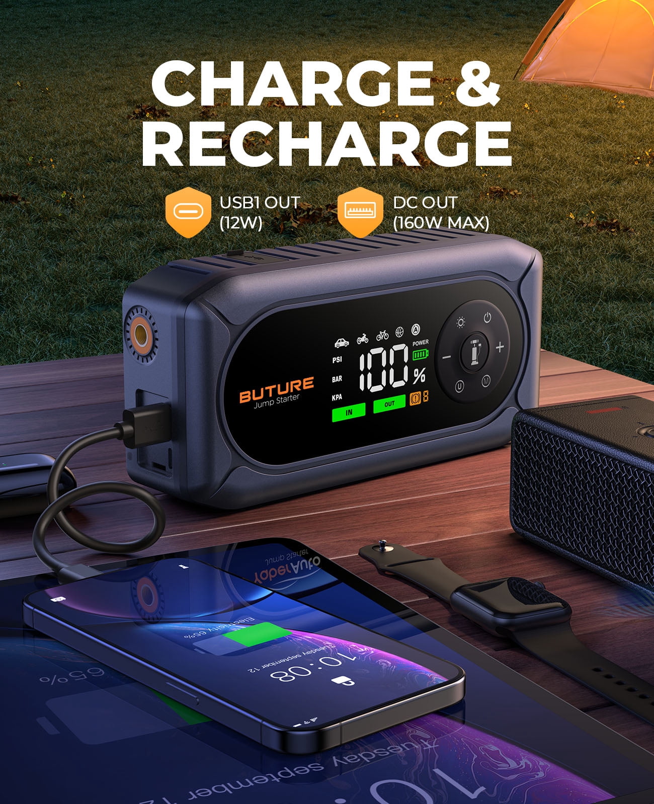 BUTURE 4500A Car Jump Starter with Air Compressor, 12V Battery Booster, Jump Box for 9.0L Gas/8.0L Diesel, 150PSI Digital Tire Inflator, Power Bank