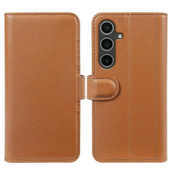 For Samsung Galaxy S24 FE Case Genuine Split Leather Phone Cover with Wallet Stand - Blue