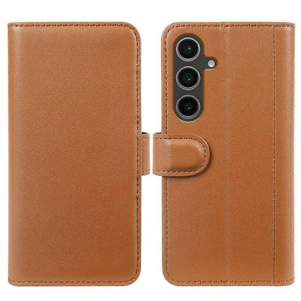 For Samsung Galaxy S24 FE Case Genuine Split Leather Phone Cover with Wallet Stand - Blue