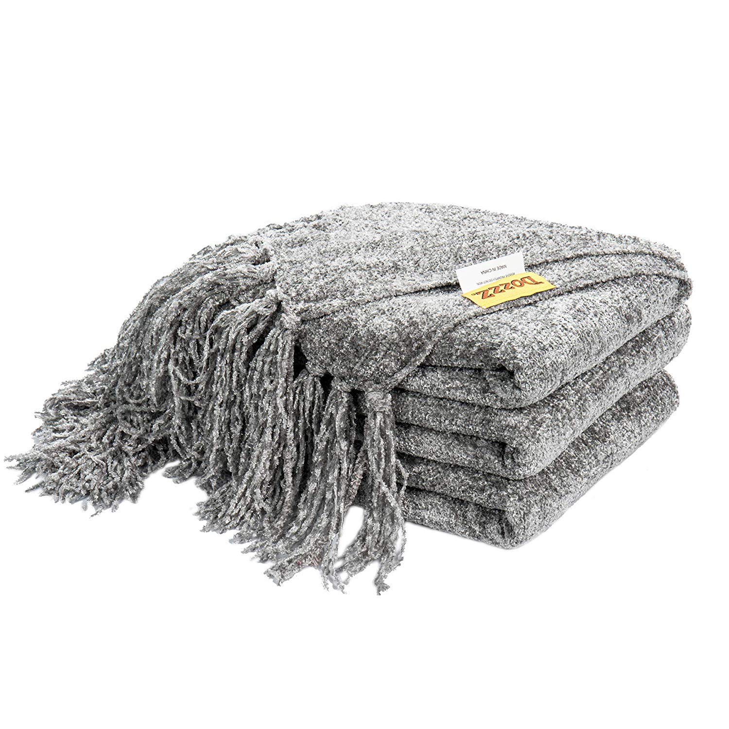Fluffy Chenille Knitted Throw Blanket Grey