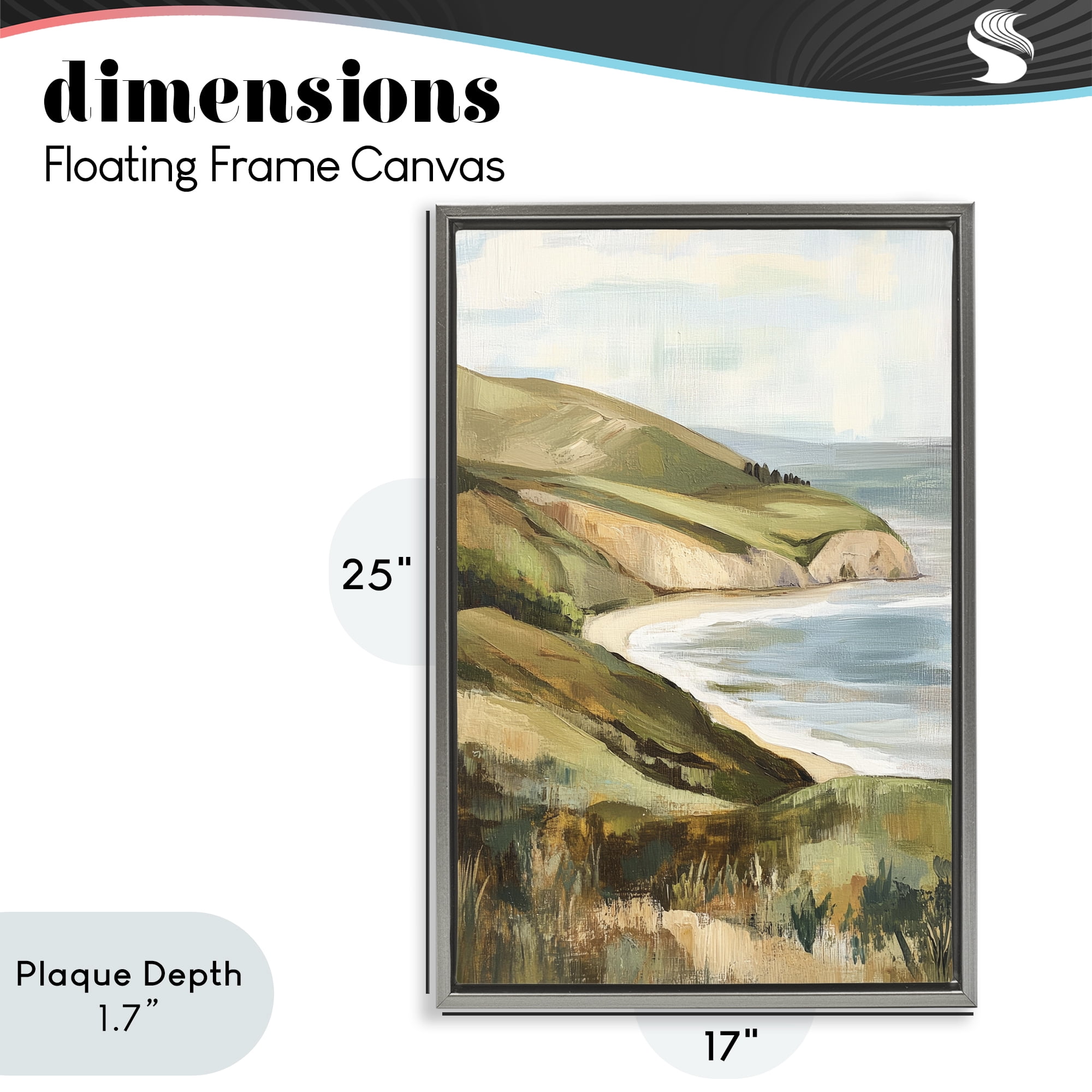 Stupell Industries Painted Cliffside By The Sea Gray Framed Floater Canvas Wall Art, design by Petal Prints Design