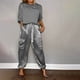 thumbnail image 3 of Conjunto de dos piezas de satén para mujer, traje holgado informal, Camiseta con cuello redondo, pantalones largos, chándal elegante, moda de primavera y verano, 3 of 5