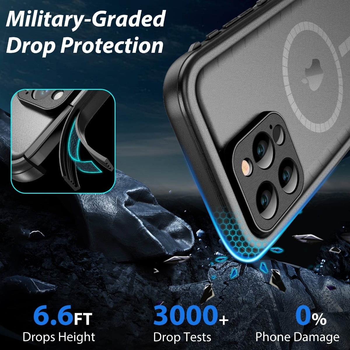 SPORTLINK Magnetic Case for iPhone 14 Pro Compatible with MagSafe IP68 Waterproof Full Body Heavy Duty Military Shockproof Dropproof 360 Sealed Rugged Cover - Black