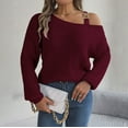 thumbnail image 6 of Duoif Sweaters for Women Trendy Women's Fall/Winter Casual Metal Buckle Spliced Off The Shoulder Sleeve Pullover Sweater Women's Sweaters Womens Tops Red L, 6 of 8