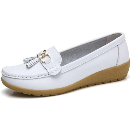

Women s Genuine Leather Platform Loafers Classic Casual Comfort Slip-On Shoes Soft Sole Dress Shoes