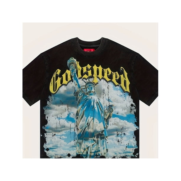 Camiseta con gráfico de la Estatua de la Libertad para hombre - 100 % algodón de 180 g, estampado digital, manga corta, cuello redondo, informal, para uso diario