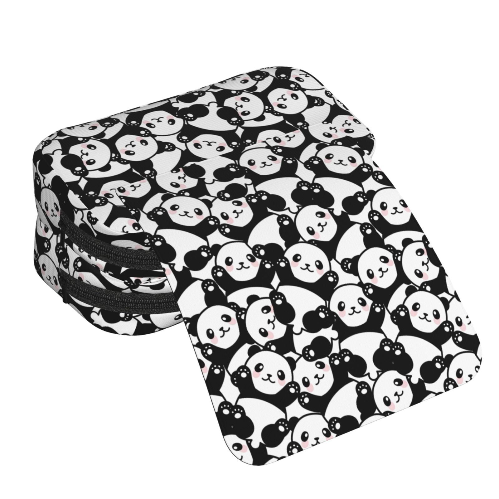 Rateoe Seamless Pattern Cute Panda Pattern Double Clamshell Pen Case, Storage Organizer with Two Zipper Compartments– Holds Up to 50 Pencils & Pens