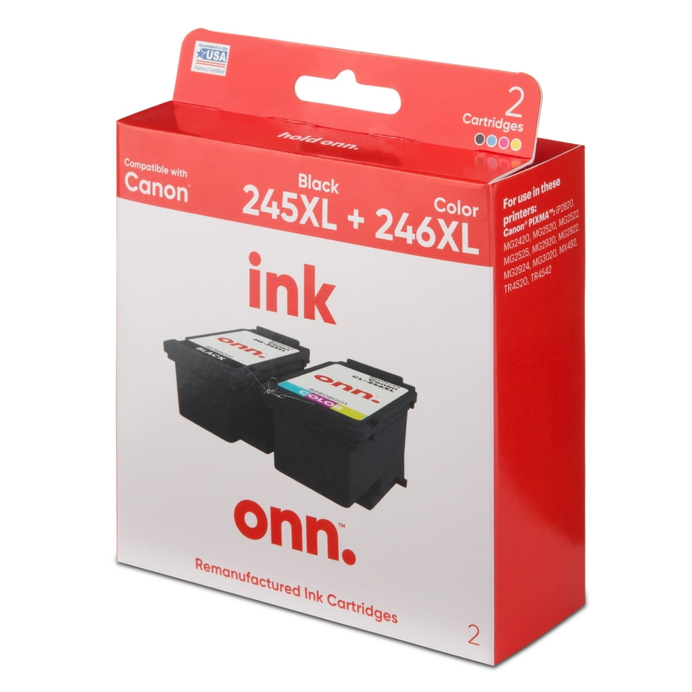 onn. Canon PG245XL Black and CL246XL TriColor Remanufactered Ink, 2 Cartridges