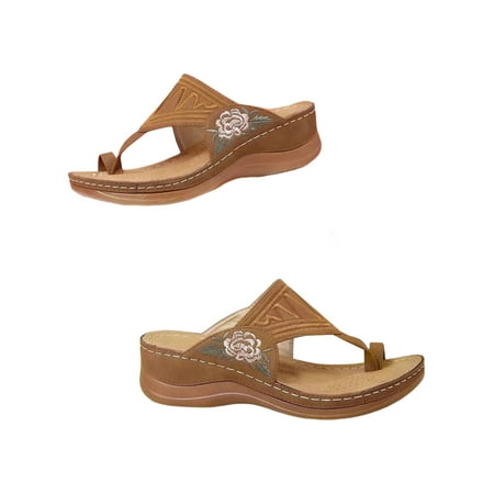 

Gomelly Womens Flip Flops Beach Thong Sandal Summer Sandals Vintage Shoes Ladies Slides Slippers Brown 6.5