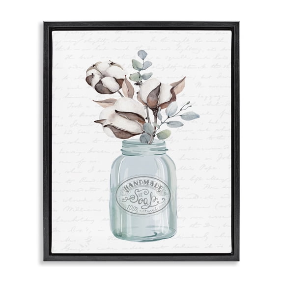 Stupell Industries Shabby Chic Rustic Brown Flower Plant Sprigs Vintage Jar Cursive Black Floating Frame Canvas Art, 17 x 21, by Lettered and Lined