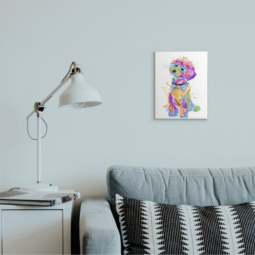 Stupell Industries Colorful Fun Pet Dog Portrait Stylish Bichon Design Wall Plaque Design by Ziwei Li