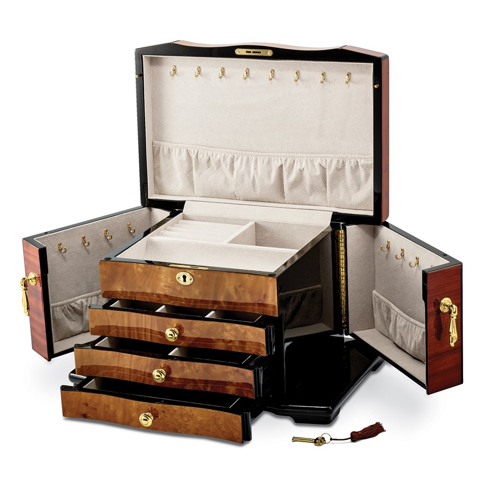 Bubinga Elm Burl Inlay 3 Drawer Jewelry Box