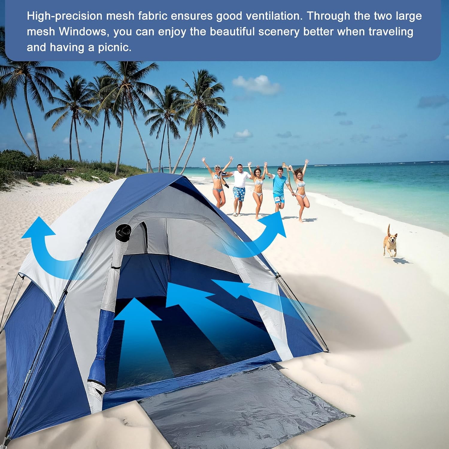 XL Tent 6 Person Dome Camping Tent, Double Layer Waterproof, Removable Rain Fly, for Outdoor Hiking, Fishing (6 People Blue)