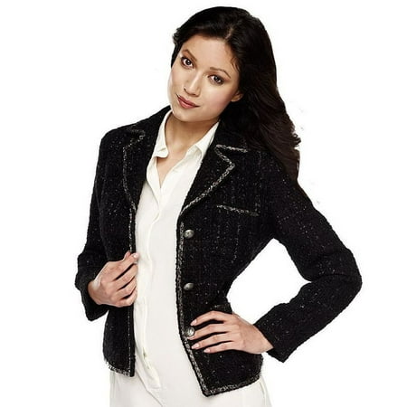 Notch Collar Button - Luxe Rachel Zoe Notch Collar Button Boucle Jacket Beaded A217305
