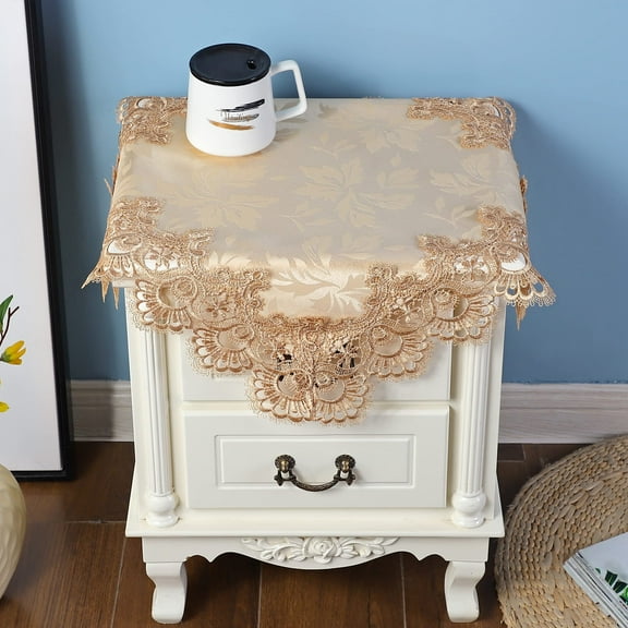 Gold Small Square Lace Embroidery Tablecloth End Side Card Table Cover Kitchen Dining Room Tabletop Decorations 22 x22 inch